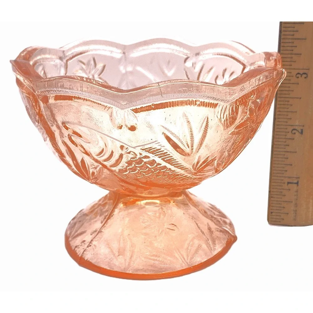 MINI Voglesong Summit Pink Glass Koi Fish Pattern Punchbowl & Cups 5 pc Set Vtg